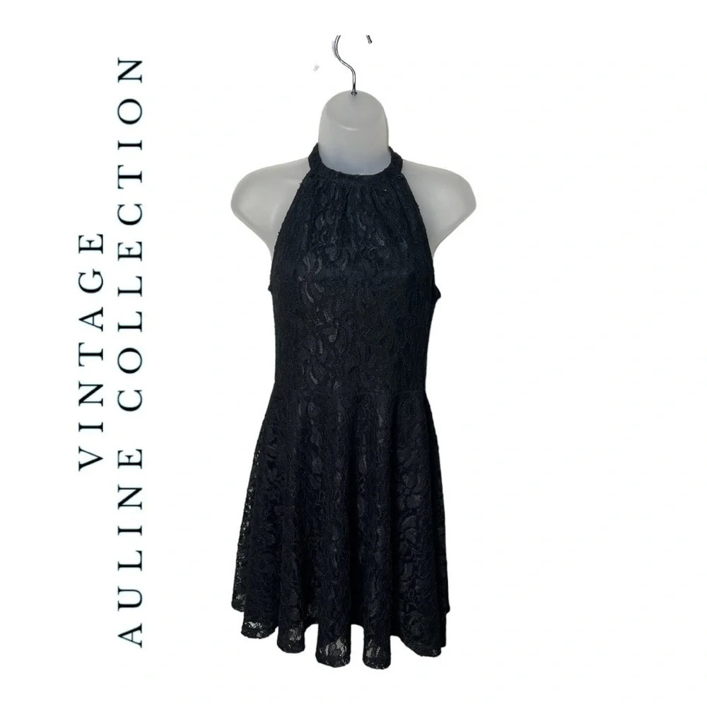 1294. VINTAGE AULINE COLLECTION FLORAL LACE MINI‎ DRESS SLEEVELESS HIGH NECK